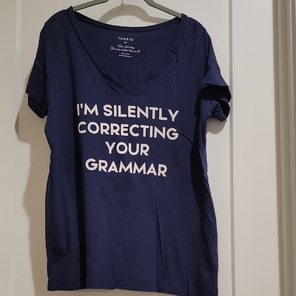 torrid Navy V‑Neck Tee with White Slogan